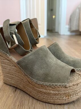 Marc Fisher Olive Green Suede Espadrille Wedges